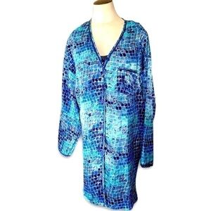 Victoria's Secret Blue Satin Chemise Lounge Wear Sz L Long Sleeves